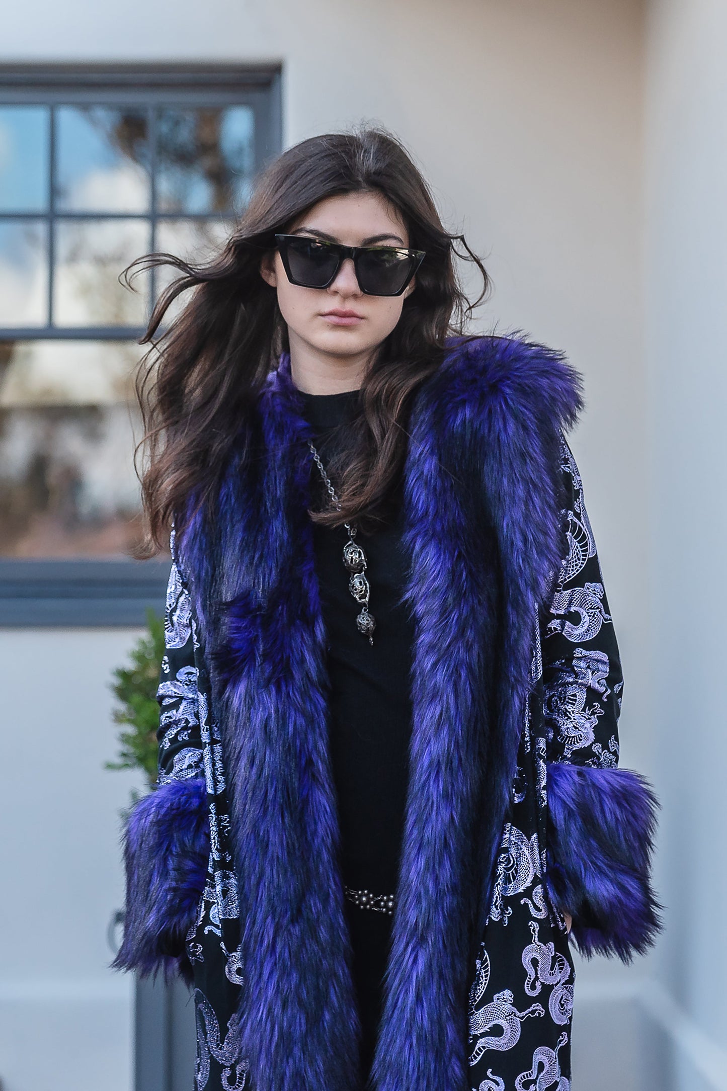 Penny Deluxe Nymeria Plum Faux Fur Coat