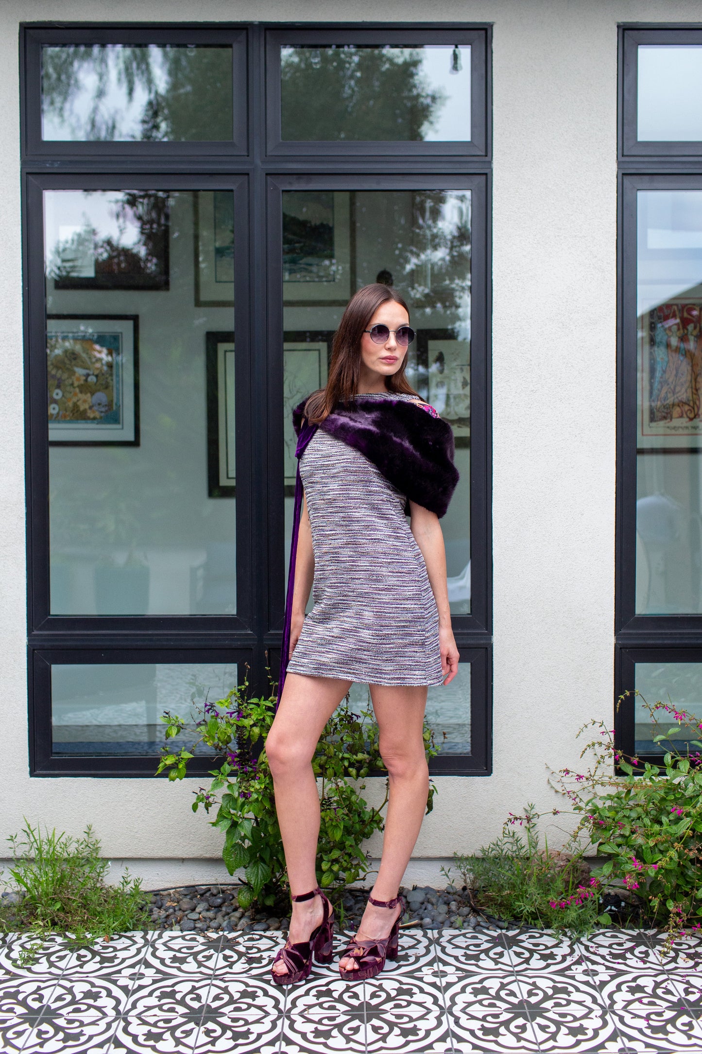 Plum Faux Fur Velvet Knot Stole