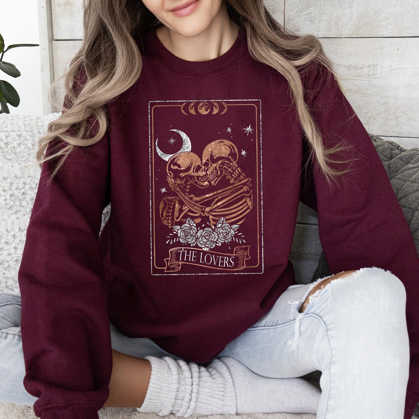 The Lovers Tarot, Moon, Skeletons, Mystical, Magic, Sweatshirt, Valentine's Day