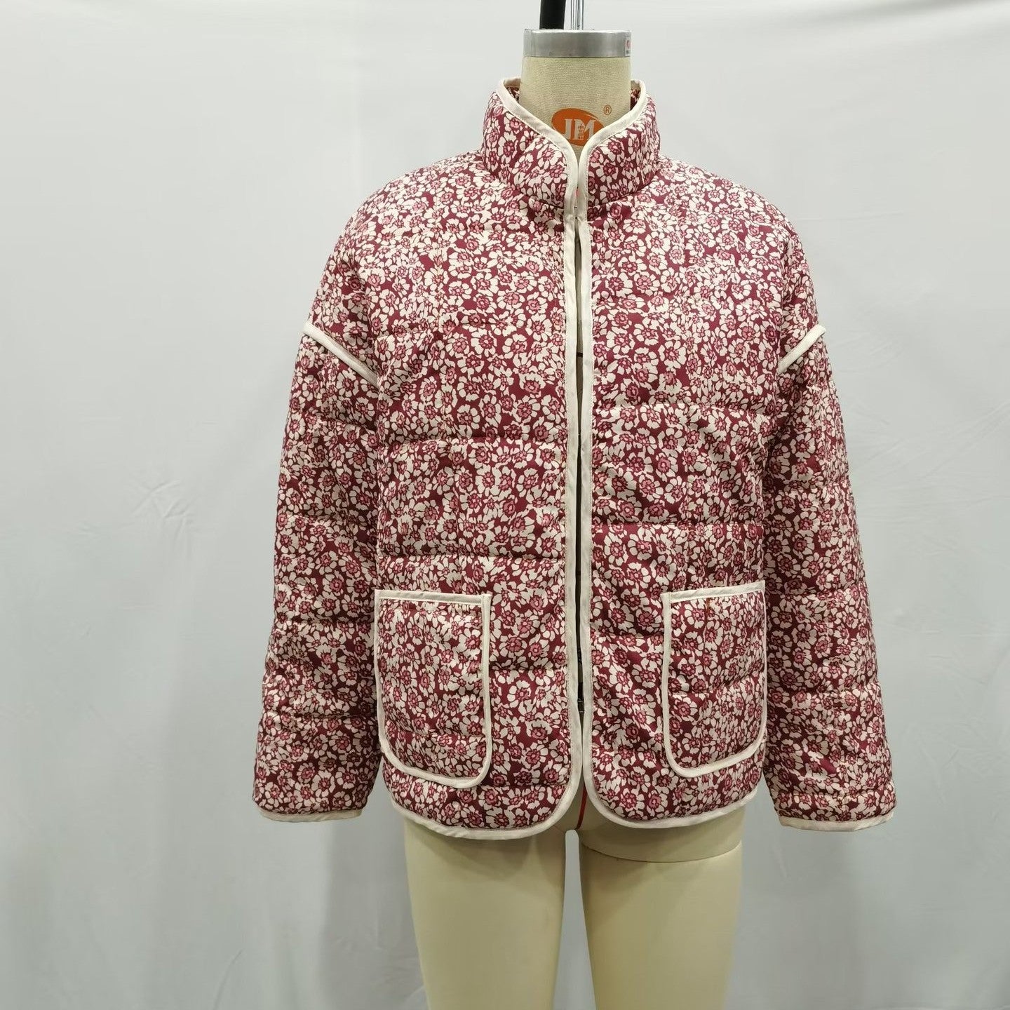 Plus Size Stand Collar Quilted Floral Cotton Coat Jacket Women See size chart under “more details”