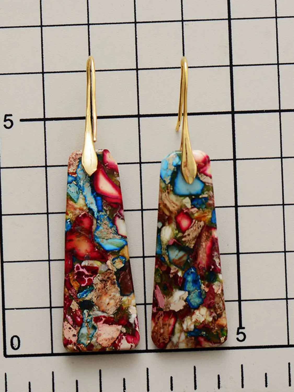 Geometric Imperial Jasper Dangle Earrings - Boho Gold Hooks