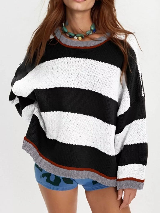Color Block Oversized Round Neck Sweater