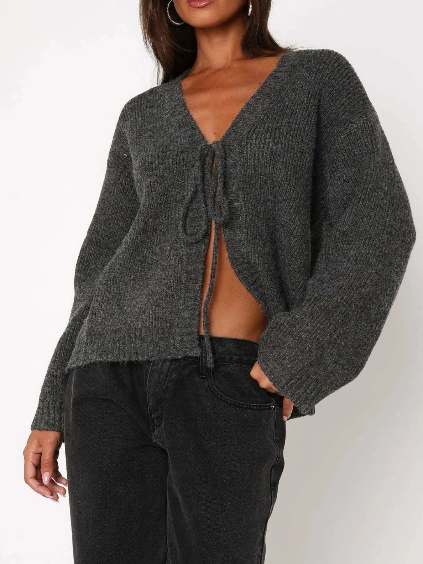 Open Front Tie Knit Sweater Cardigan – Soft Stretch Cozy Fit