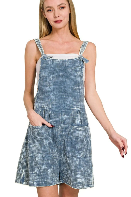 Zenana Woven Acid Washed Womens Gauze Romper