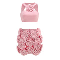 Fashion Suit Top Halter Decorative Flower Skirt See size chart under “more details”