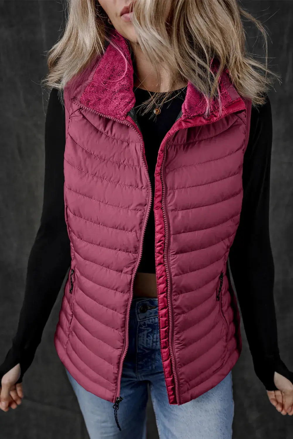 Pocketed Zip Up Womens Puffer Vest