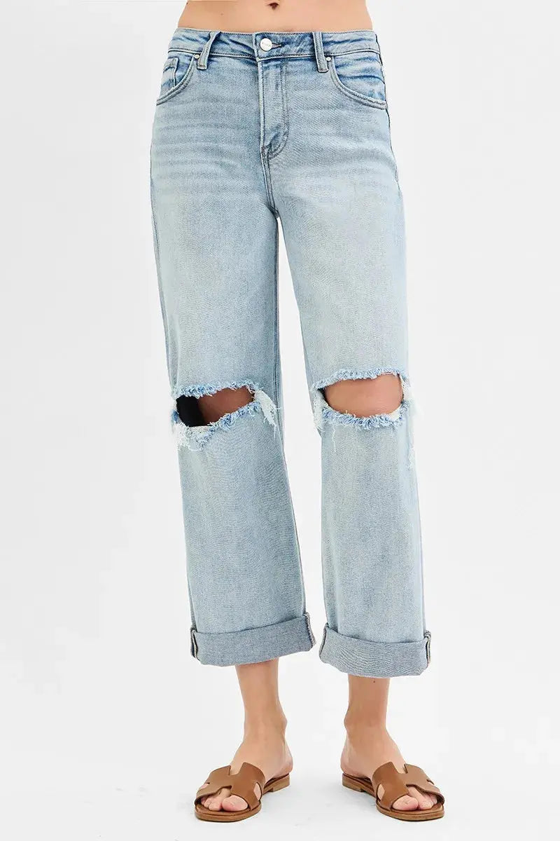 Full Size/Plus Size Mid Rise Fit Boyfriend RISEN Jeans with Cuff