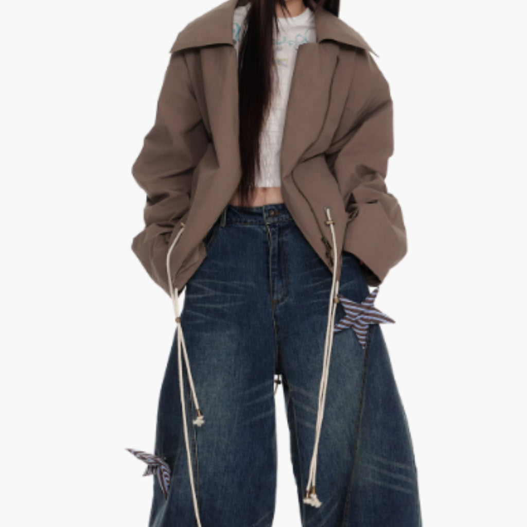 Washing Curved Knife Straight Leg Wide Leg Workwear Jeans For Women See size chart under “more details”