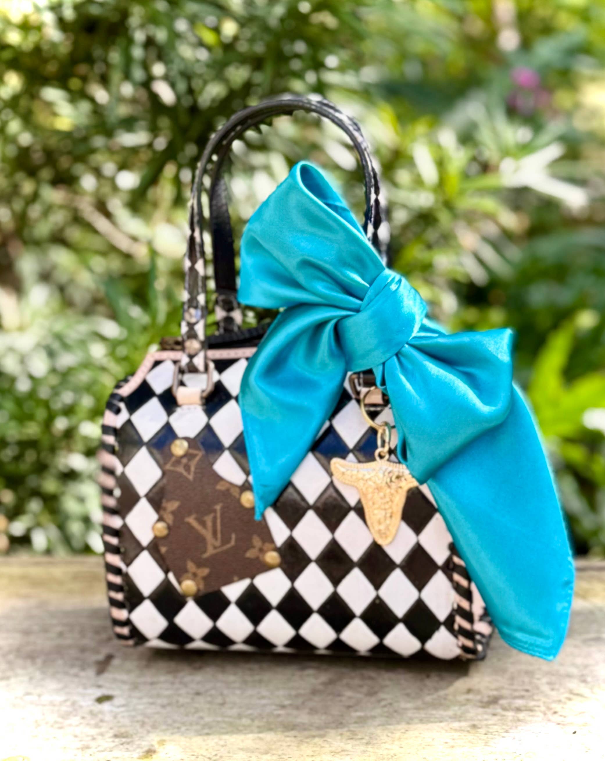 Upcycled LV Black & White Western Checkered Speedy Bag See size chart under “more details”