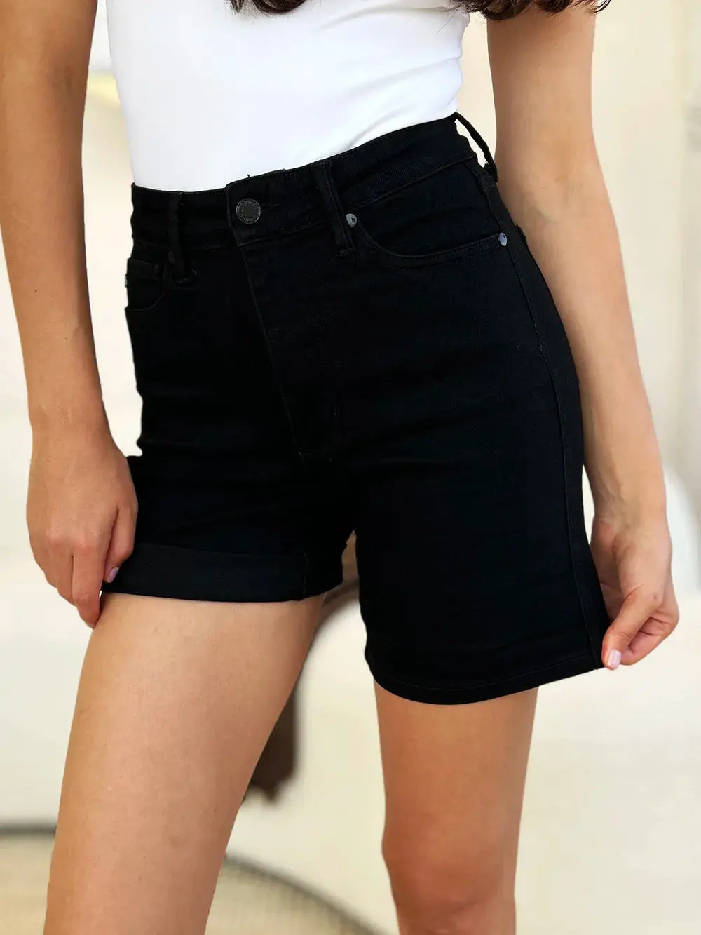 Full Size High Waist Tummy Control Cuffed Denim Shorts by Judy Blue Jeans