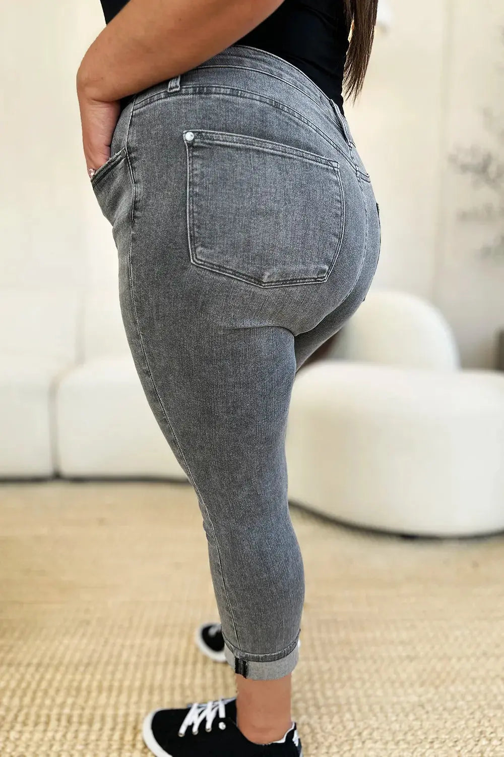 Judy Blue Jeans - Full Size Button Fly High Waist Cuffed Capris