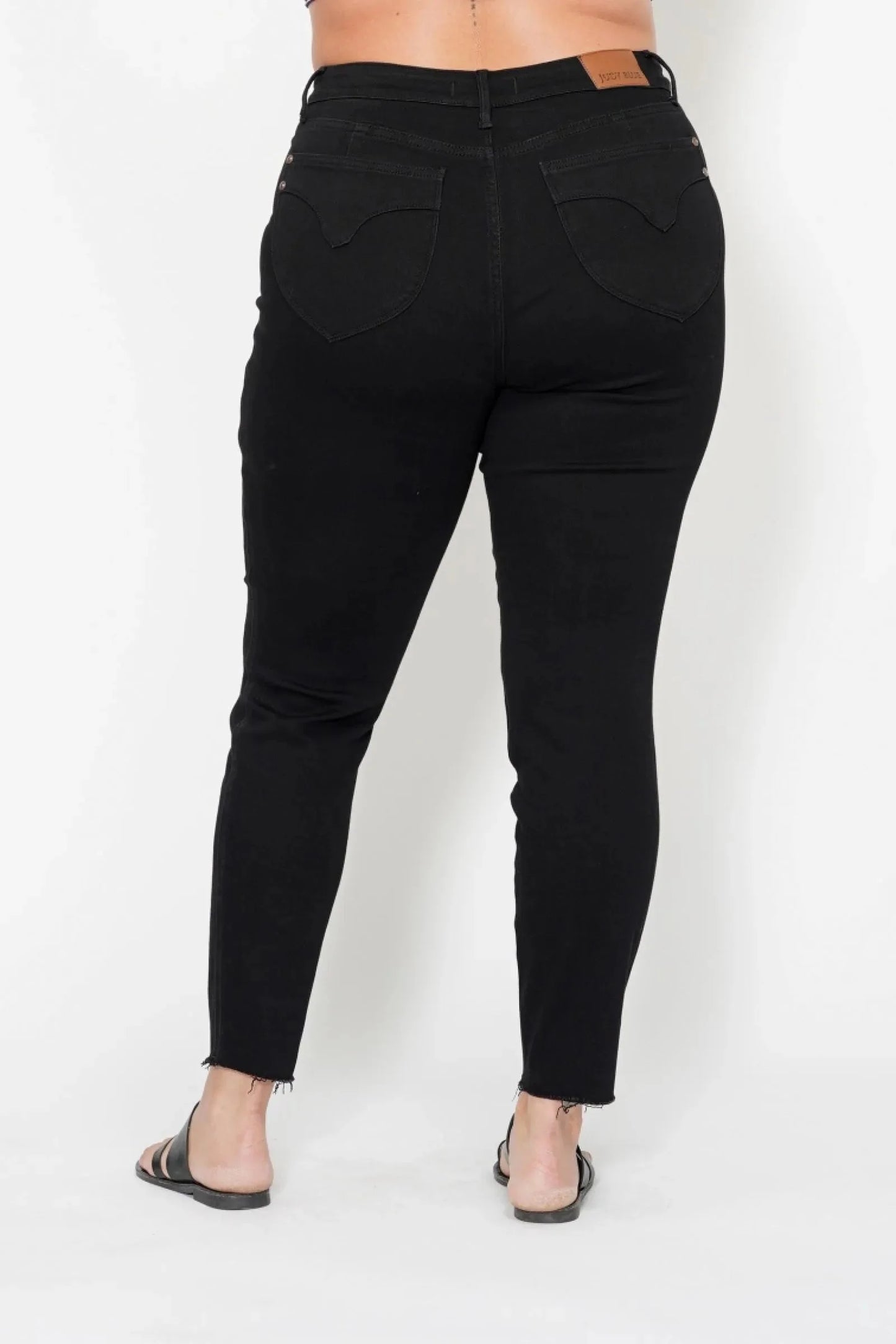 Full Size High Waisted Tummy Control Shield Pockets Skinny Judy Blue Jeans