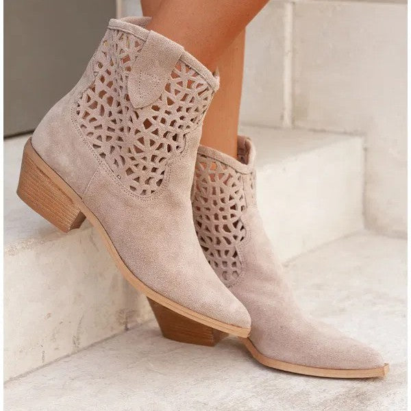 Womens Plus-Size Fashion Ankle Boots With Hollowed-Out Design And Chunky Heel See size chart under “more details”
