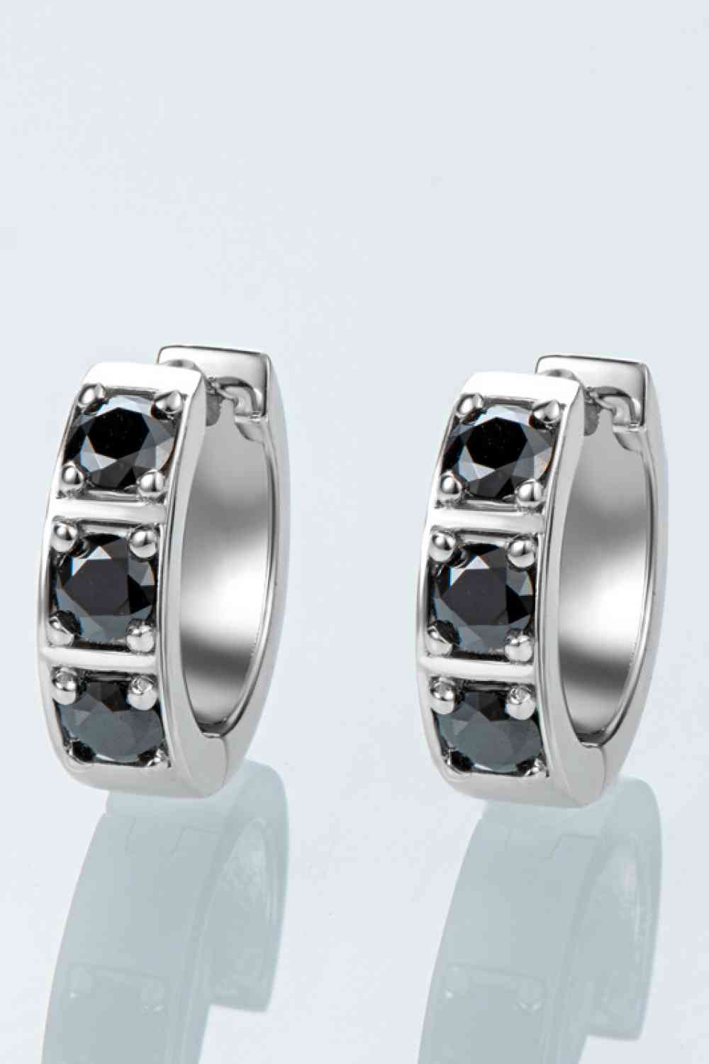 Elegant Jewel Inlaid Moissanite Huggie Earrings – Minimalist Design in Sterling Silver