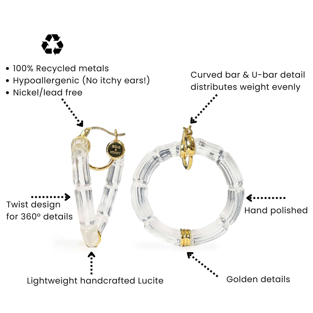 Gala Bamboo Lucite Earrings See size chart under “more details”