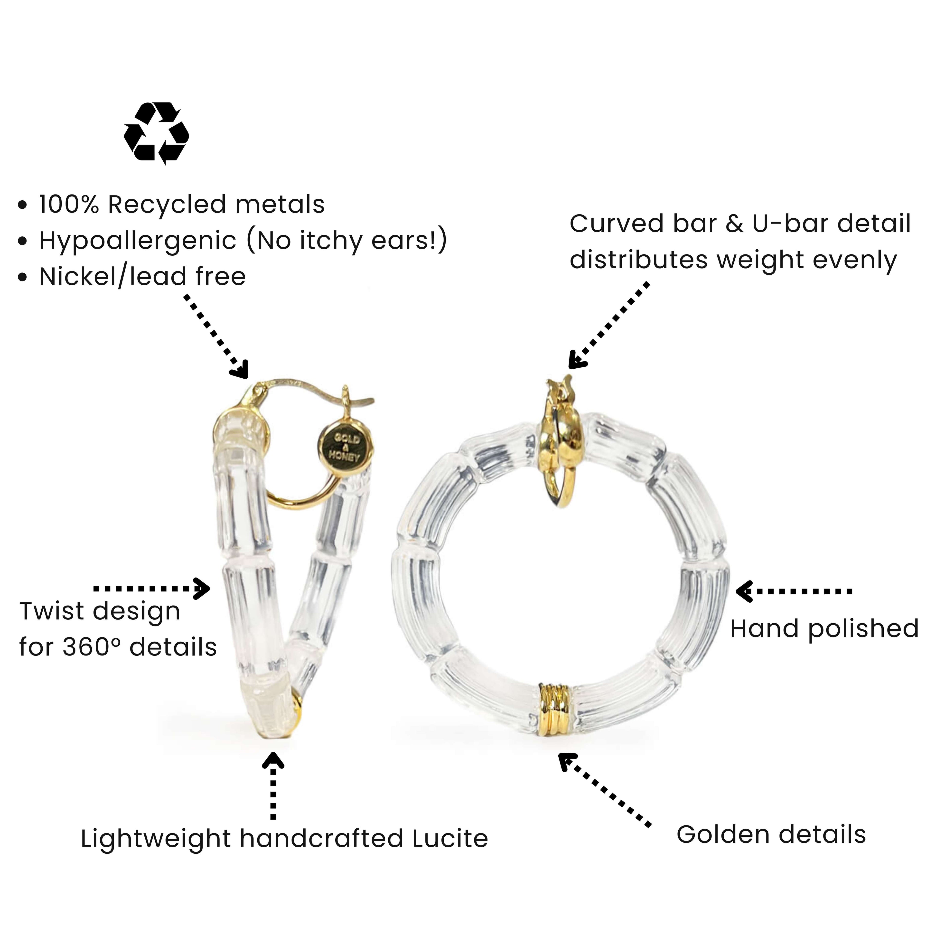 Gala Bamboo Lucite Earrings See size chart under “more details”