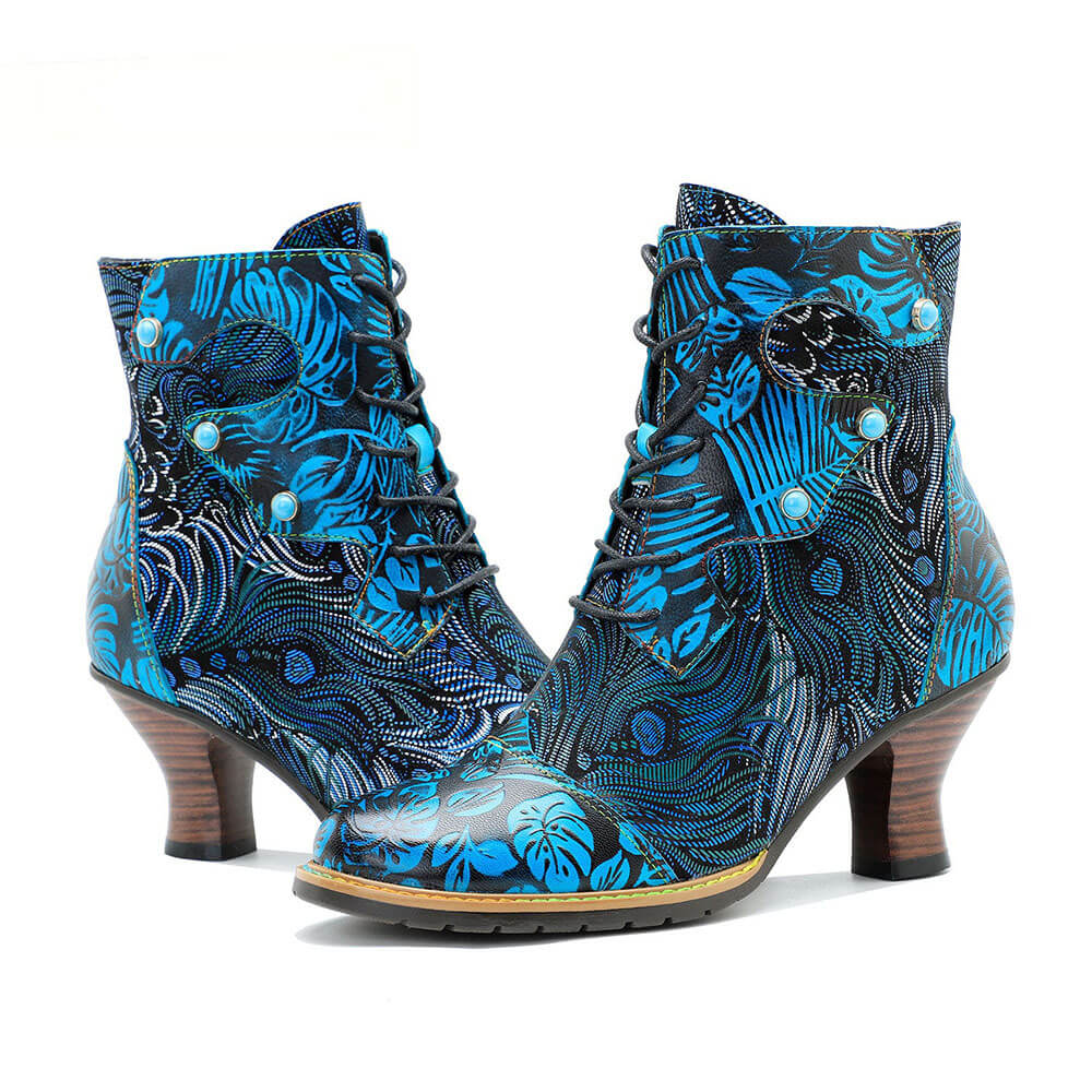 Stellar Blue Embossed Leather Ankle Boots Radiant Poise