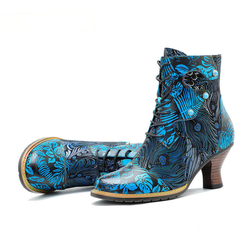 Stellar Blue Embossed Leather Ankle Boots Radiant Poise