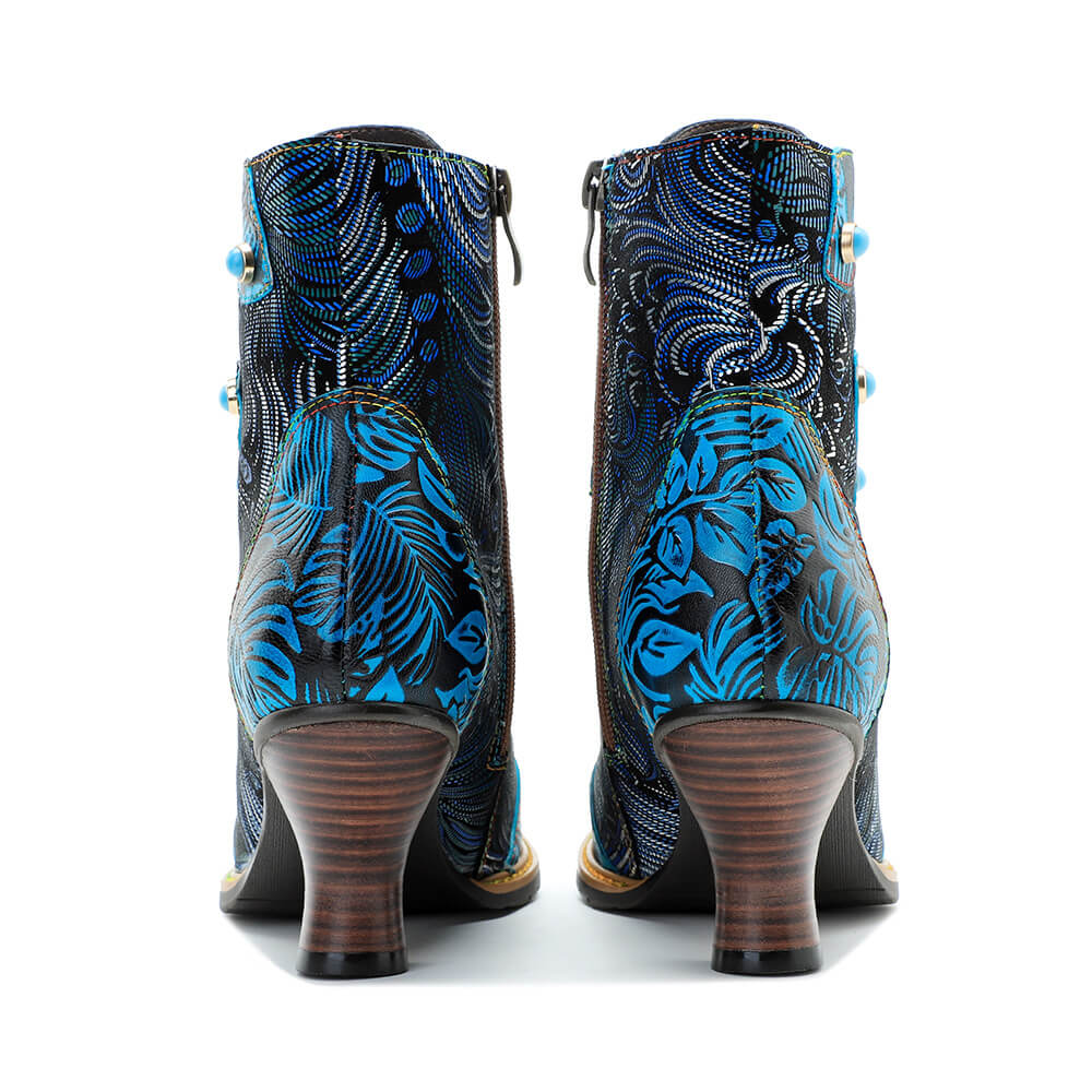 Stellar Blue Embossed Leather Ankle Boots Radiant Poise