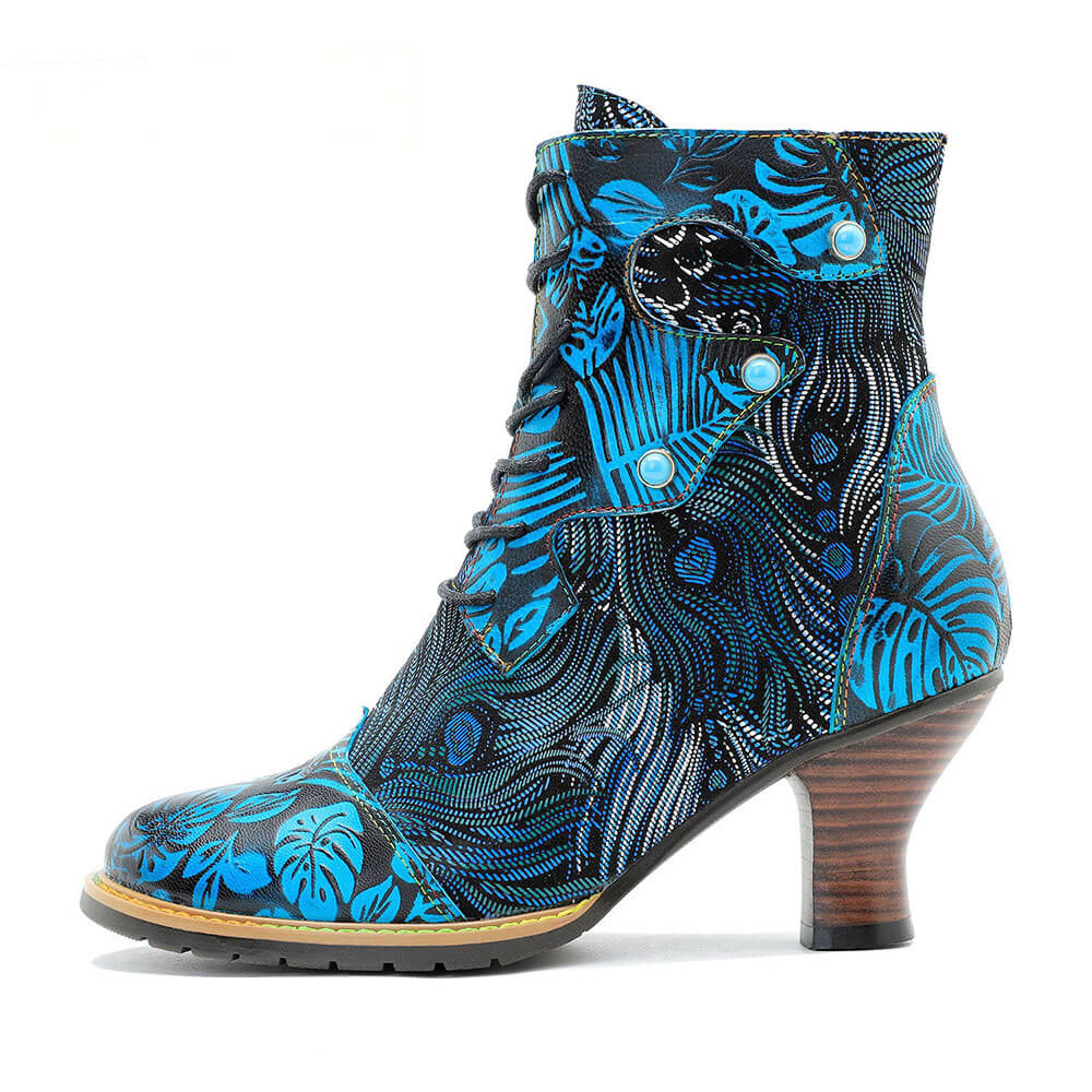 Stellar Blue Embossed Leather Ankle Boots Radiant Poise