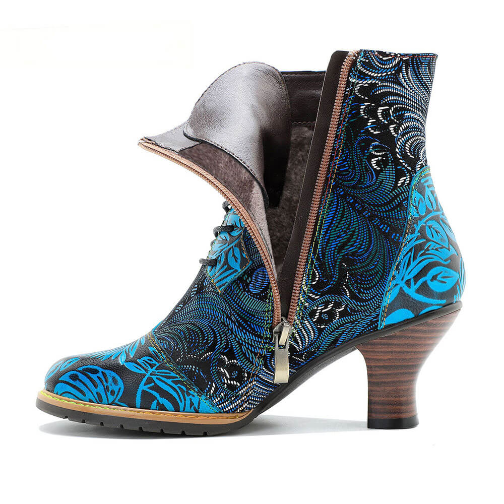 Stellar Blue Embossed Leather Ankle Boots Radiant Poise