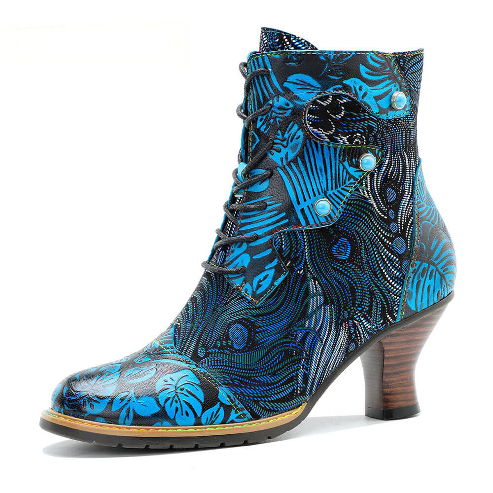 Stellar Blue Embossed Leather Ankle Boots Radiant Poise