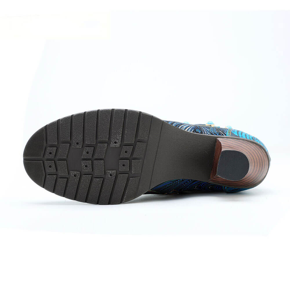 Stellar Blue Embossed Leather Ankle Boots Radiant Poise