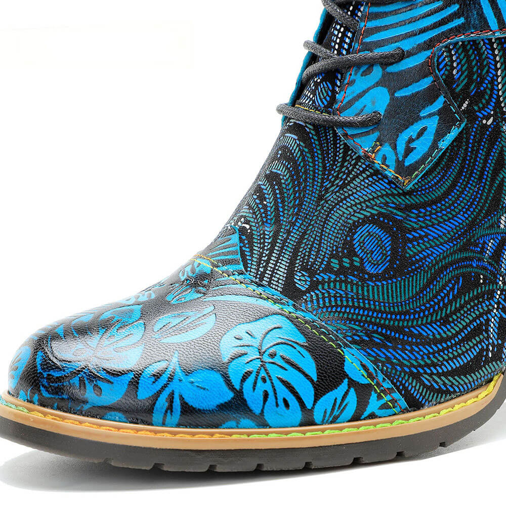 Stellar Blue Embossed Leather Ankle Boots Radiant Poise