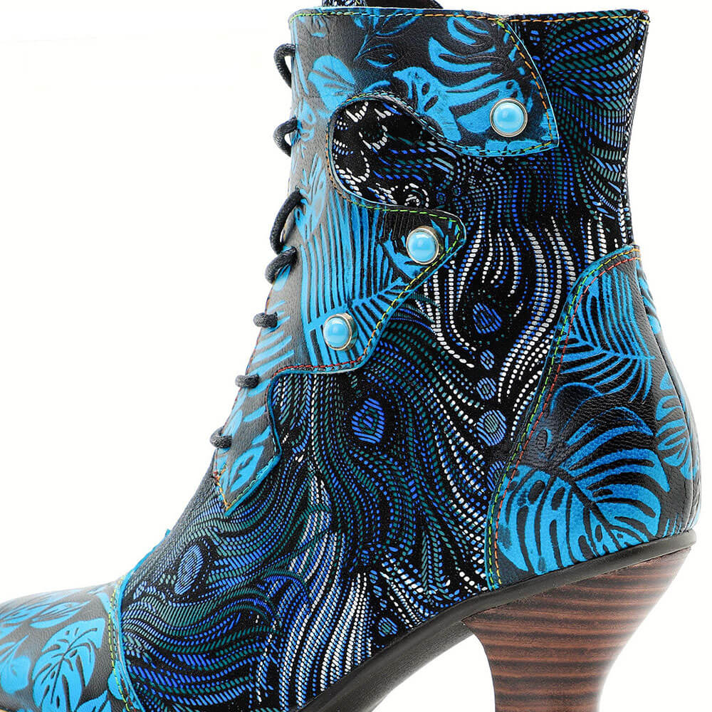 Stellar Blue Embossed Leather Ankle Boots Radiant Poise