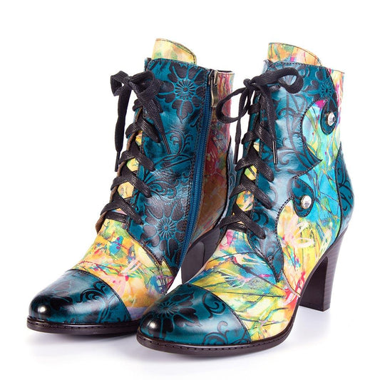 Starlit Retro Handpainted Leather Boots For Confidence