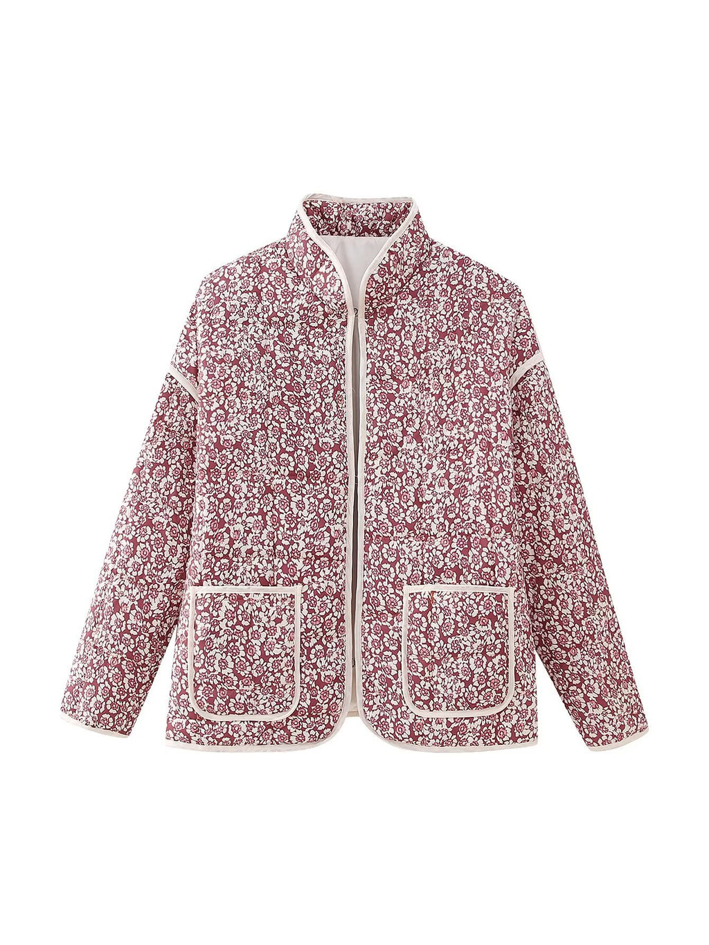 Plus Size Stand Collar Quilted Floral Cotton Coat Jacket Women See size chart under “more details”