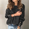 Long Sleeve Round Neck Button Knit T-shirt See size chart under “more details”