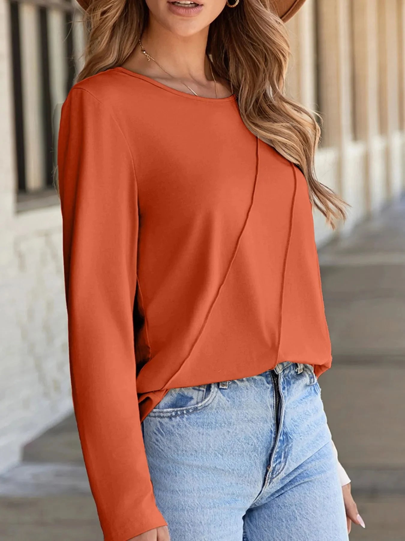 Asymmetric Seam Detail Long Sleeve Top