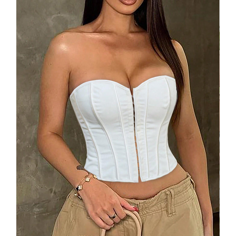 Sexy Strapless Corset For Women, Lace Up Backless Crop Tube, Going Out Bandeau Top See size chart under “more details”