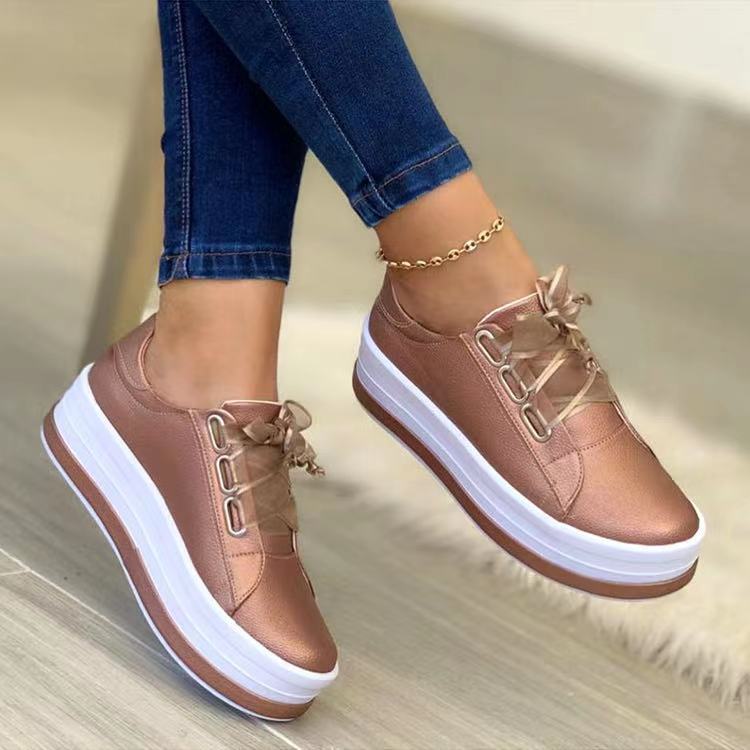 Single Large Size Casual European And American Lace-up Flat Round Toe Platform Women's Shoes See size chart under “more details”