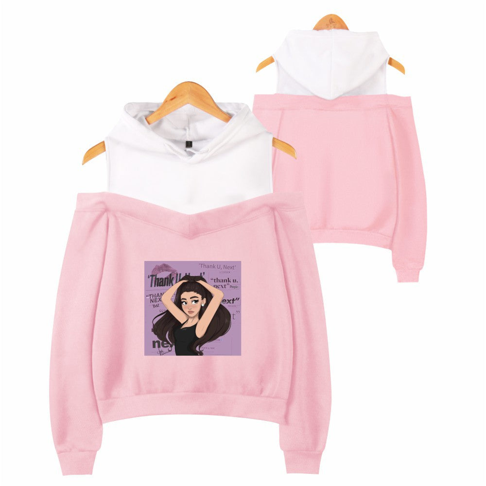 Off-shoulder hooded sweatshirt See size chart under “more details”