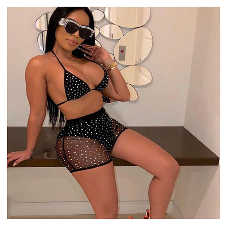 Neon mesh bra and shorts set