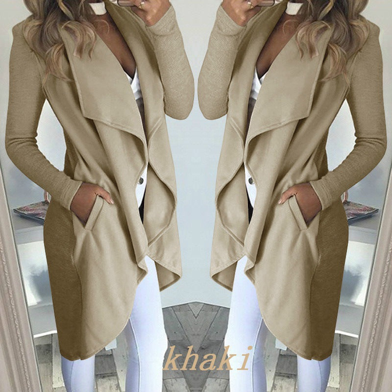 Slim long trench coat with solid lapel