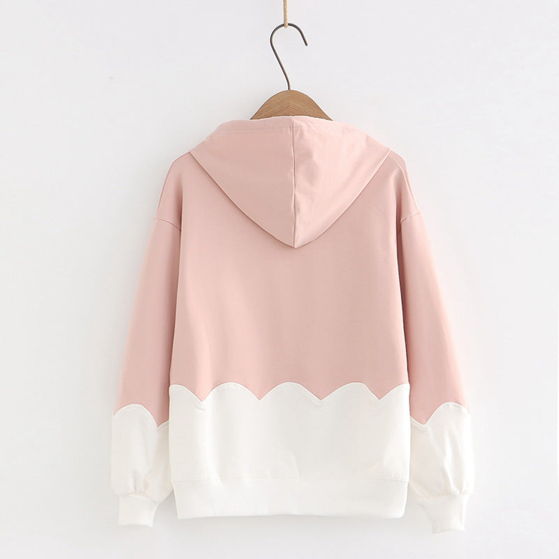 Printed Color-blocking Thin Long-sleeved Hooded Sweatshirt See size chart under “more details”