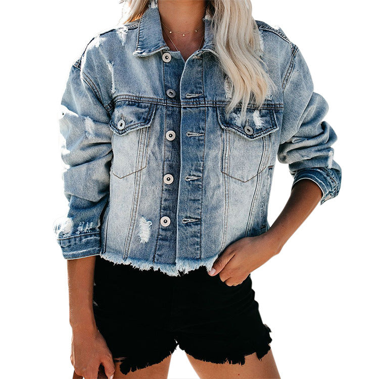 Ladies Denim Jacket Washed Denim Jacket See size chart under “more details”