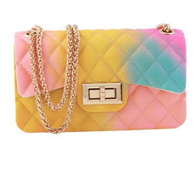 New Gradient Color Jelly Bag Rainbow Color Rhombus Chain One-Shoulder Diagonal Female Small Square Bag