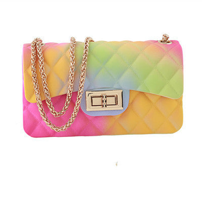 New Gradient Color Jelly Bag Rainbow Color Rhombus Chain One-Shoulder Diagonal Female Small Square Bag