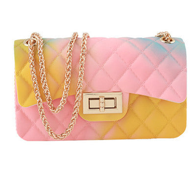 New Gradient Color Jelly Bag Rainbow Color Rhombus Chain One-Shoulder Diagonal Female Small Square Bag