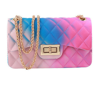 New Gradient Color Jelly Bag Rainbow Color Rhombus Chain One-Shoulder Diagonal Female Small Square Bag
