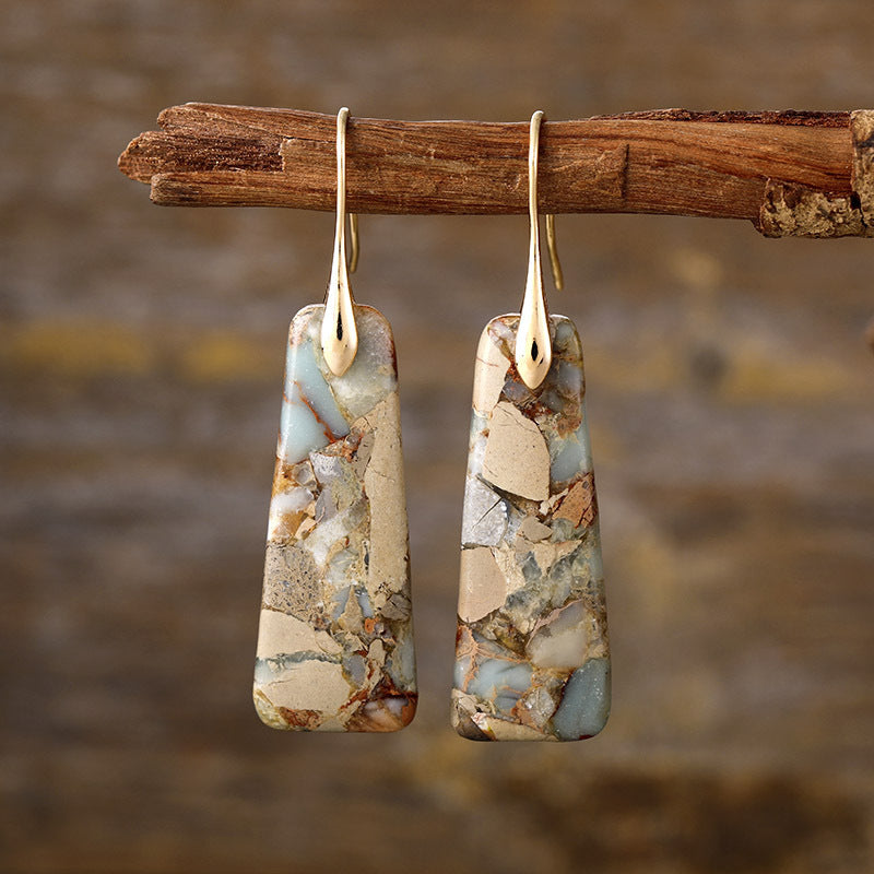 Copper Natural Stone Earrings – Elegant Platinum and Gold-Plated Design