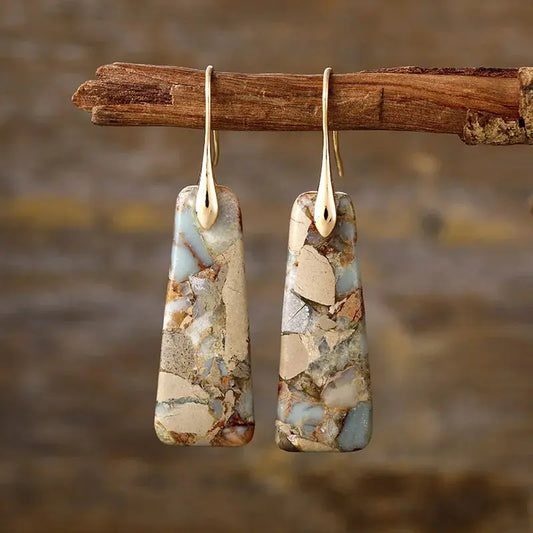 Trapezoid Natural Stone Drop Earrings with Gold or Silver Hooks