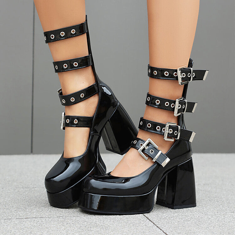 Sweet Cool Chunky Heel High Heel Leather Shoes See size chart under “more details”
