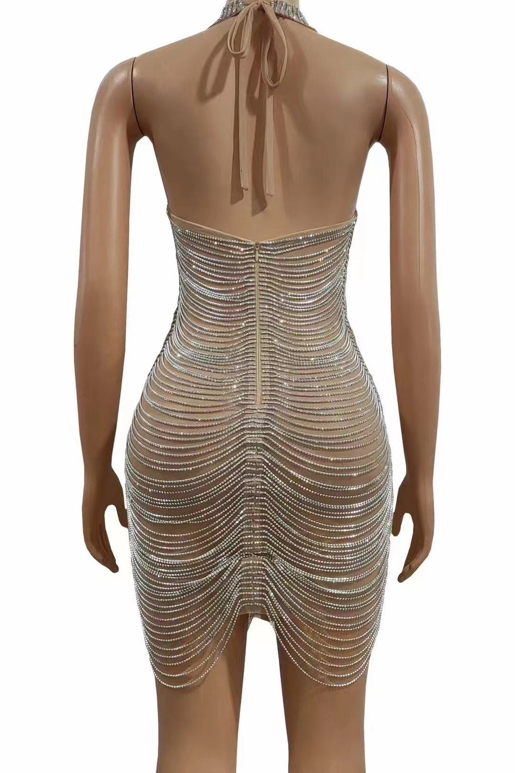 Women's Nightclub Model Dance Party Chain Shiny Hip Bag Backless Skirt See size chart under “more details”