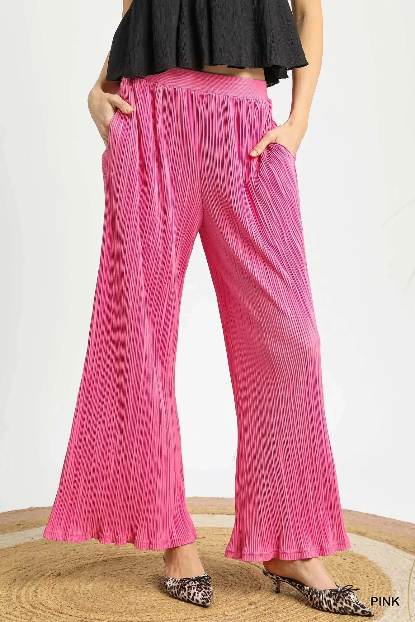 Umgee Wide Leg Textured Womens Palazzo Pants