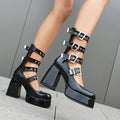 Sweet Cool Chunky Heel High Heel Leather Shoes See size chart under “more details”